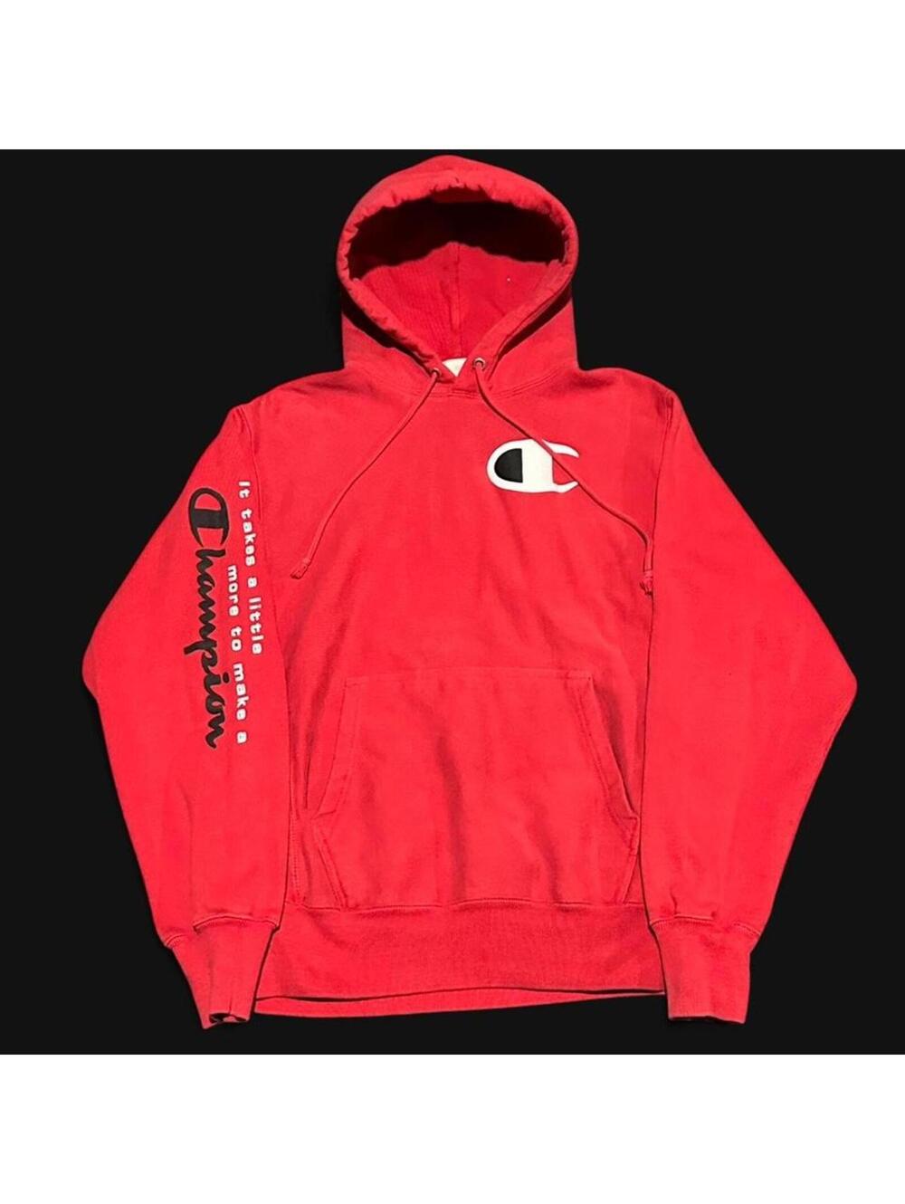 Vintage Y2K Champion Red Reverse Weave Hoodie - Size Medium
